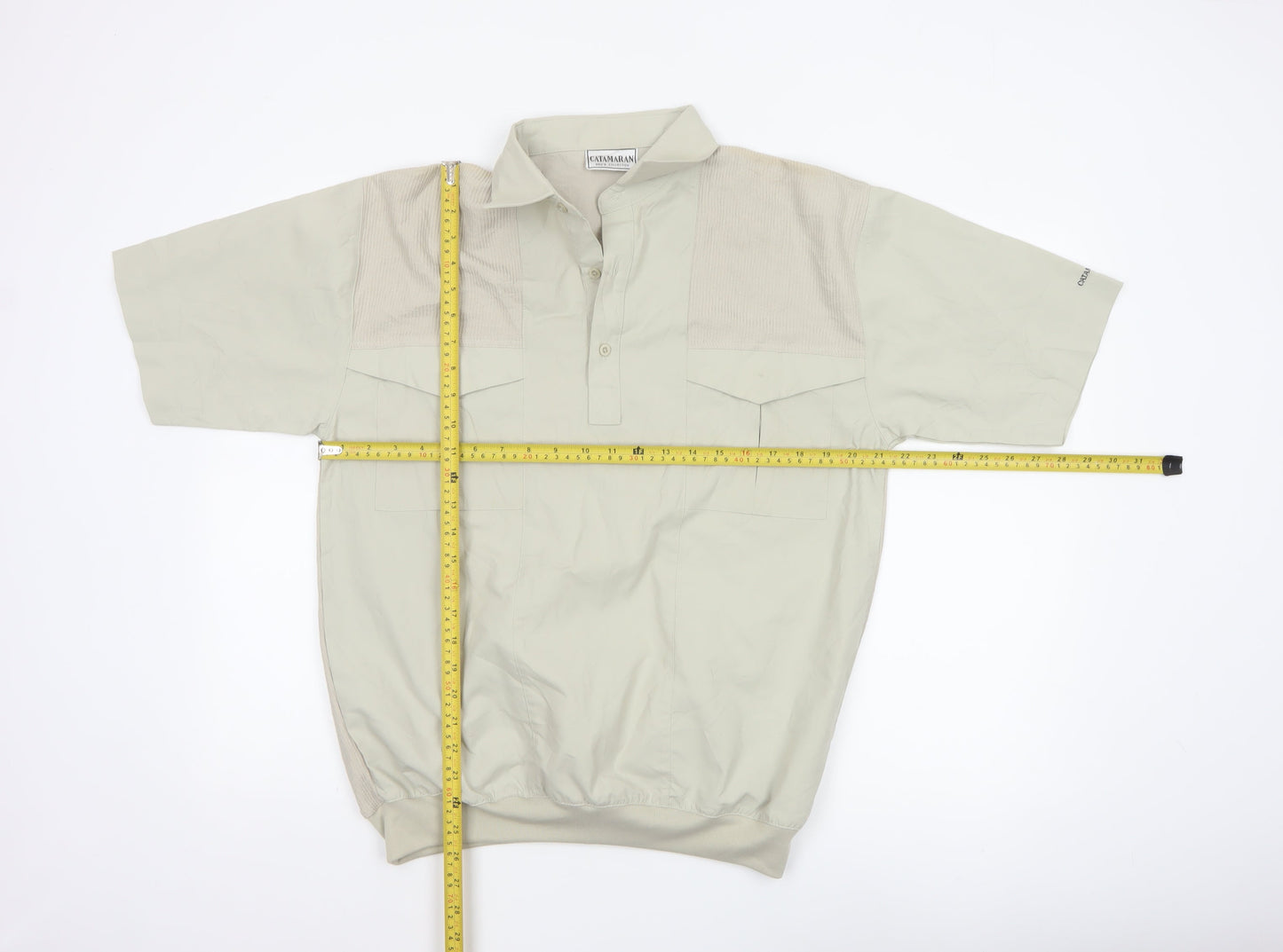 Catamaran Men's Beige Short Sleeve Collared Polo Shirt Size S