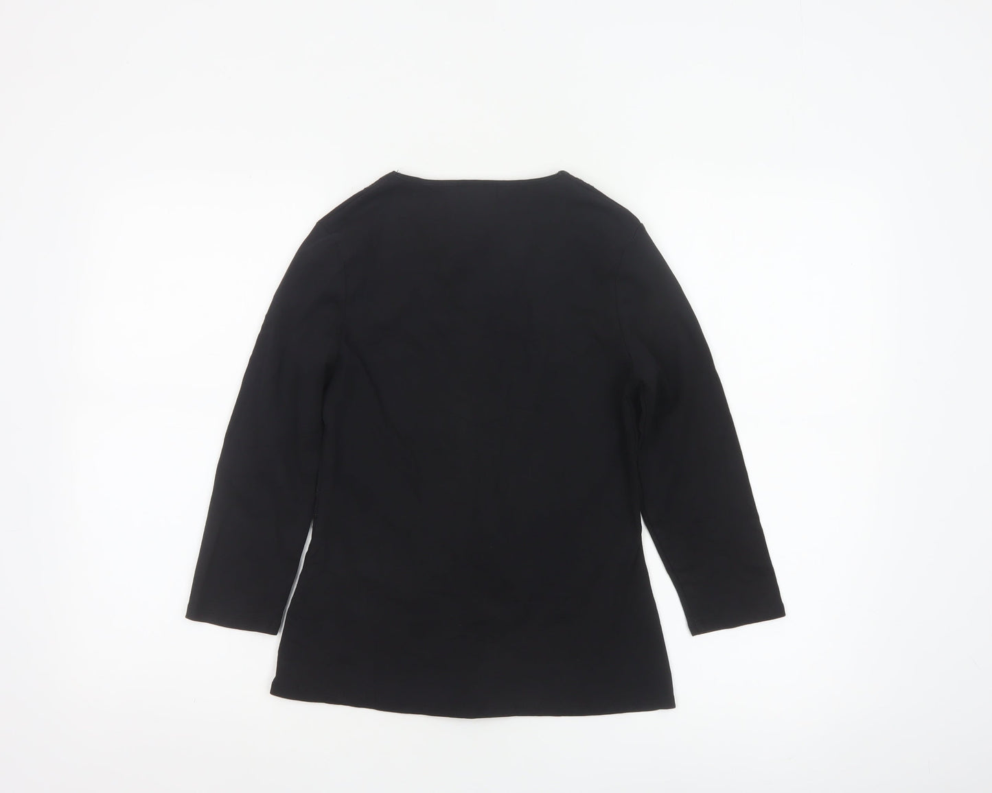 Monsoon Women Black Cotton Wrap Blouse Size 12 Long Sleeve