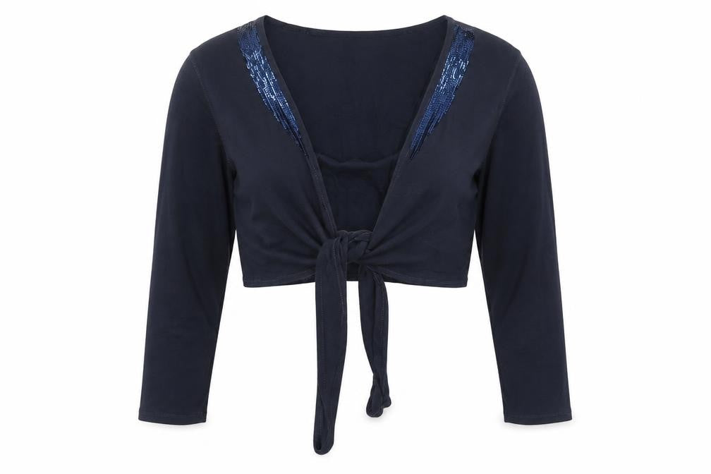 Marks & Spencer Womens Blue Sequin Tie Front Cropped Blouse Size 12