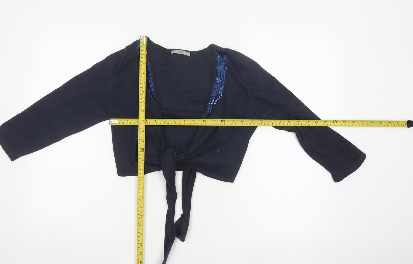 Marks and Spencer Womens Blue Sequin Tie Front Cropped Blouse Size 12
