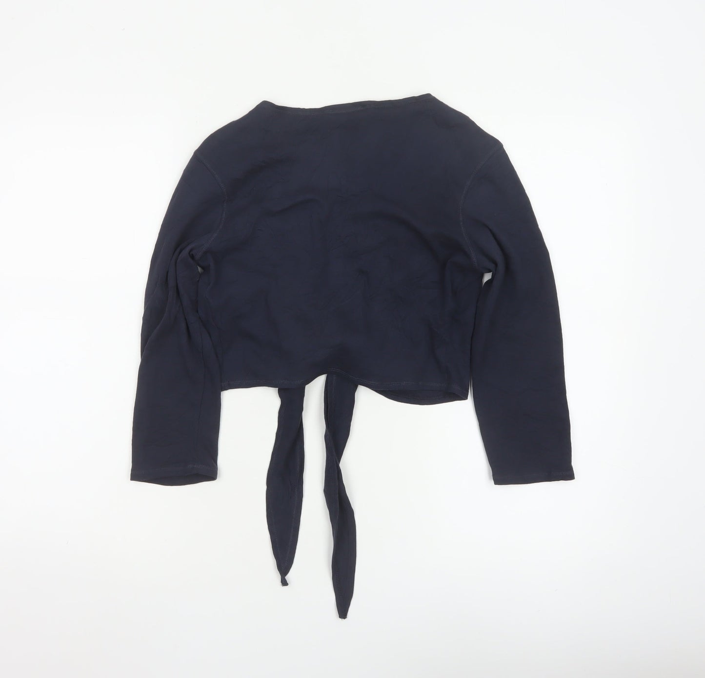 Marks and Spencer Womens Blue Sequin Tie Front Cropped Blouse Size 12