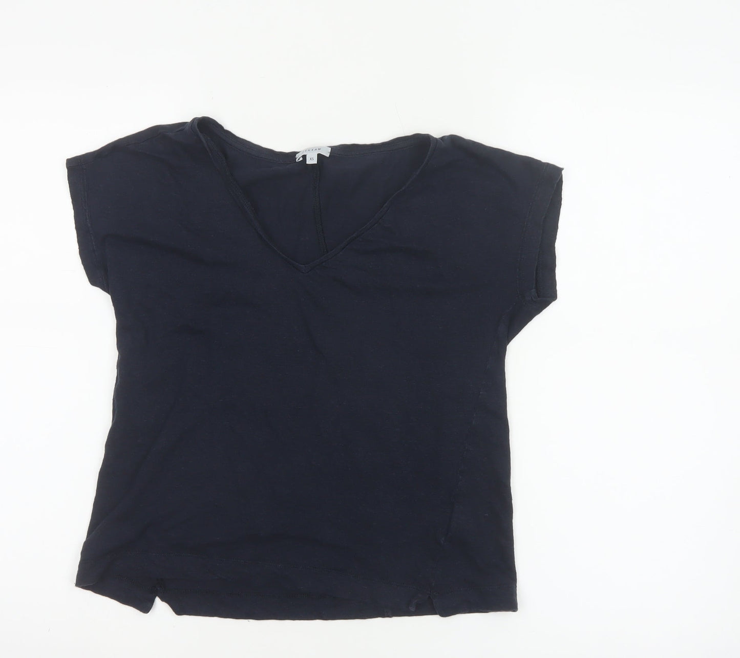 Jigsaw Women's Blue Linen V-Neck Short Sleeve T-Shirt XS