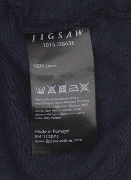 Jigsaw Women's Blue Linen V-Neck Short Sleeve T-Shirt XS