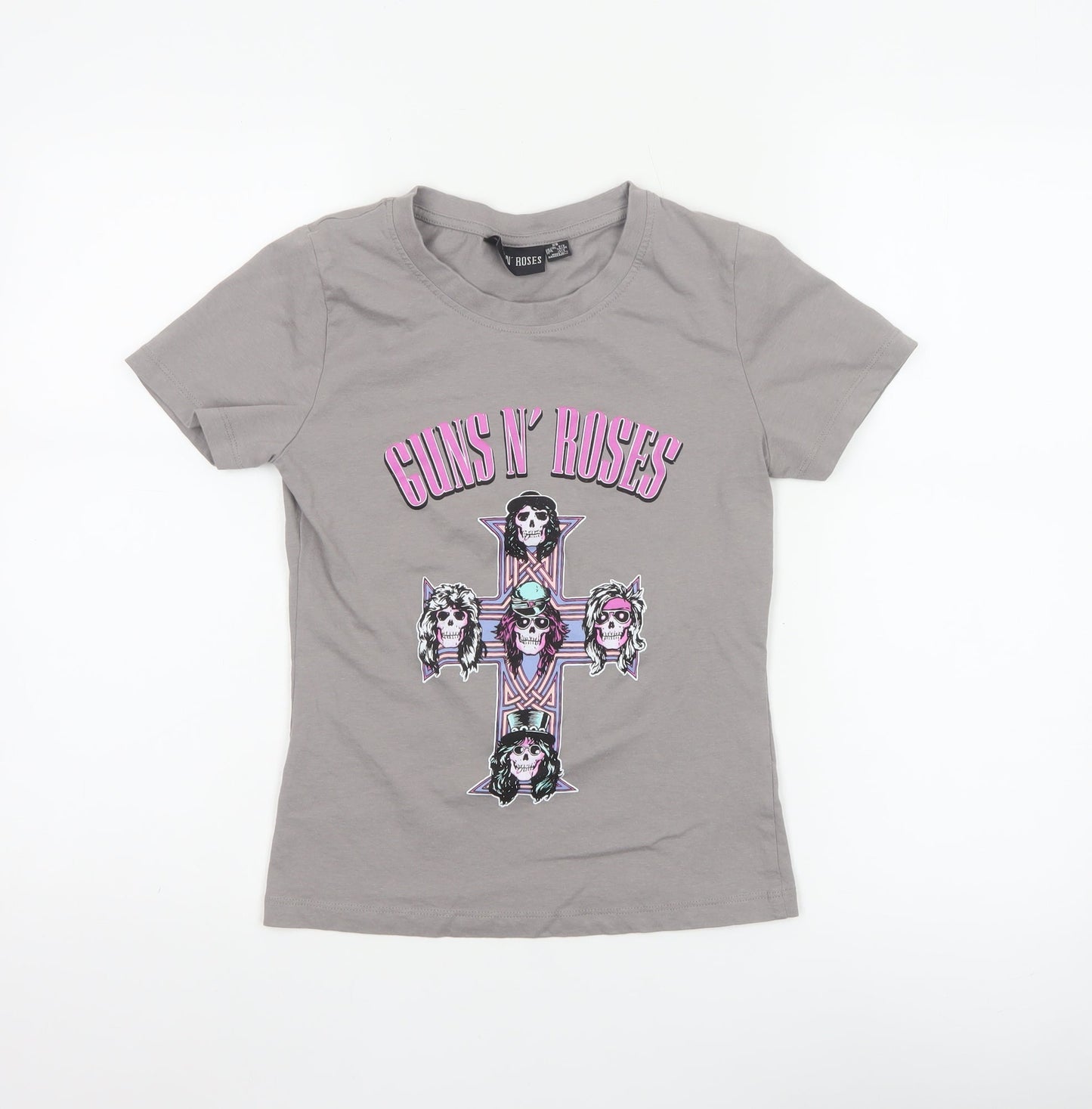 Guns N' Roses Women's Grey XS Crew Neck Cotton Graphic T-Shirt