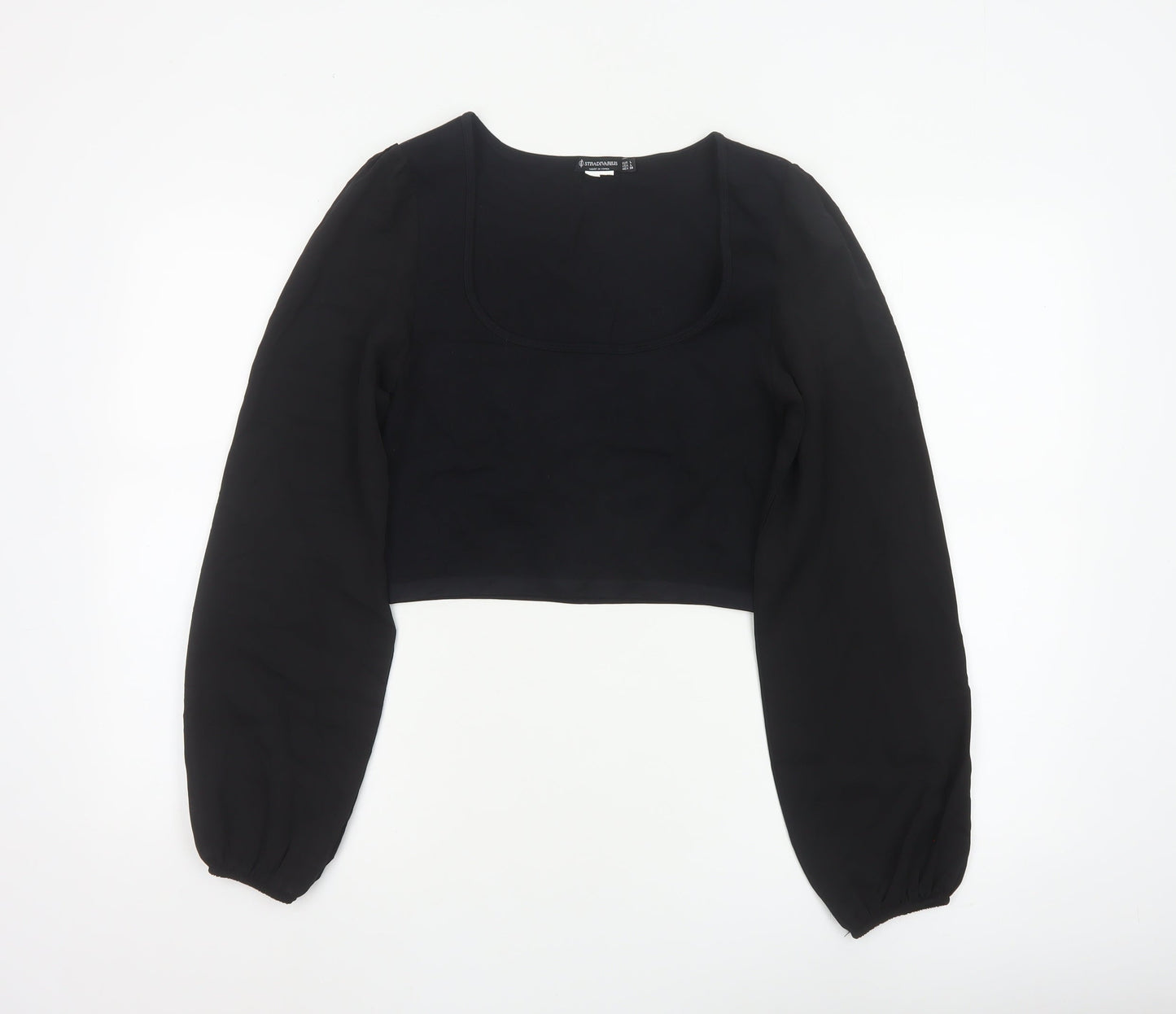 Stradivarius Women’s Black Cropped Chiffon Blouse Long Sleeve Size 14