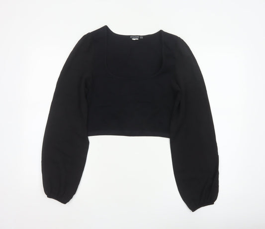 Stradivarius Women’s Black Cropped Chiffon Blouse Long Sleeve Size 14