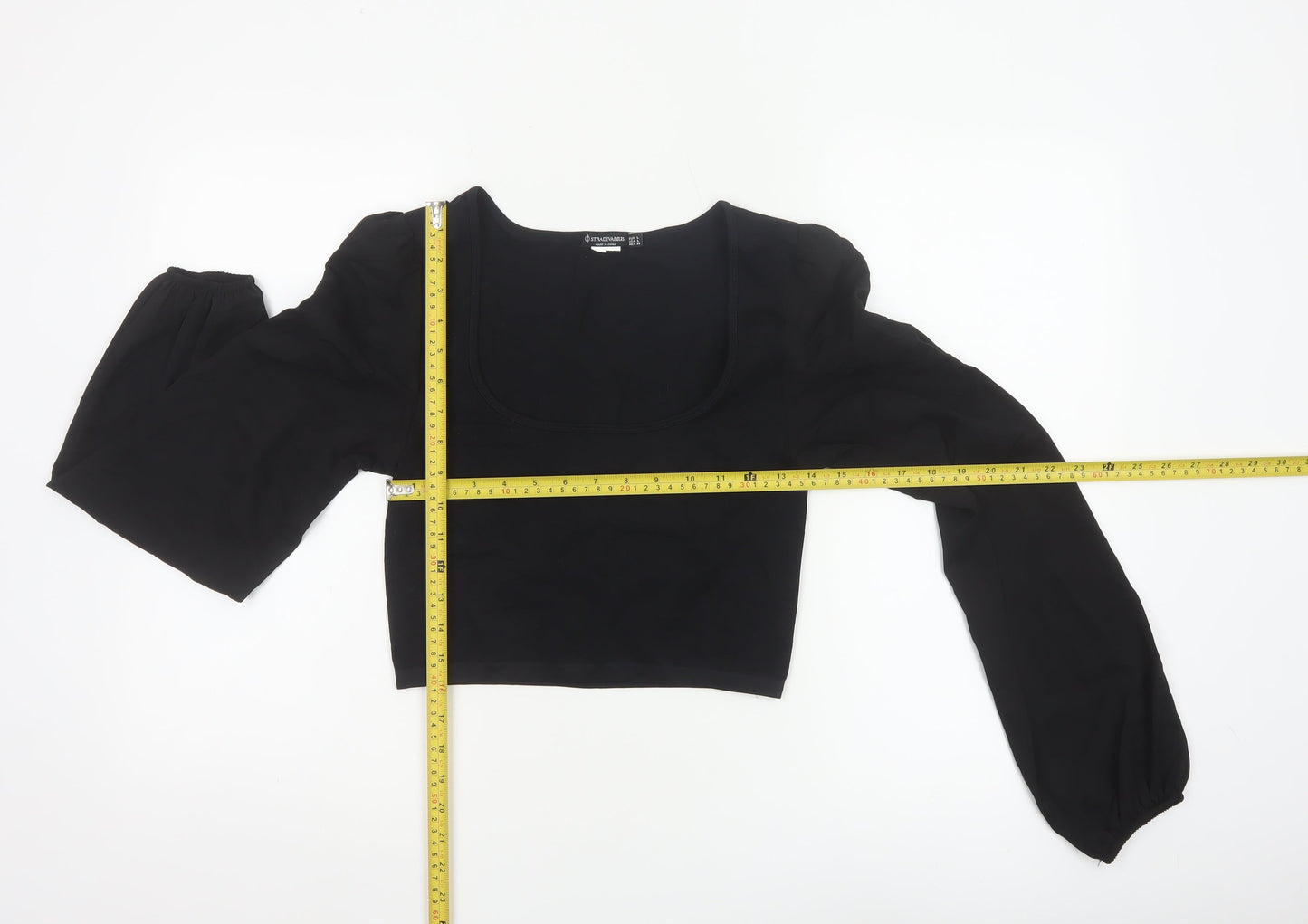 Stradivarius Women’s Black Cropped Chiffon Blouse Long Sleeve Size 14