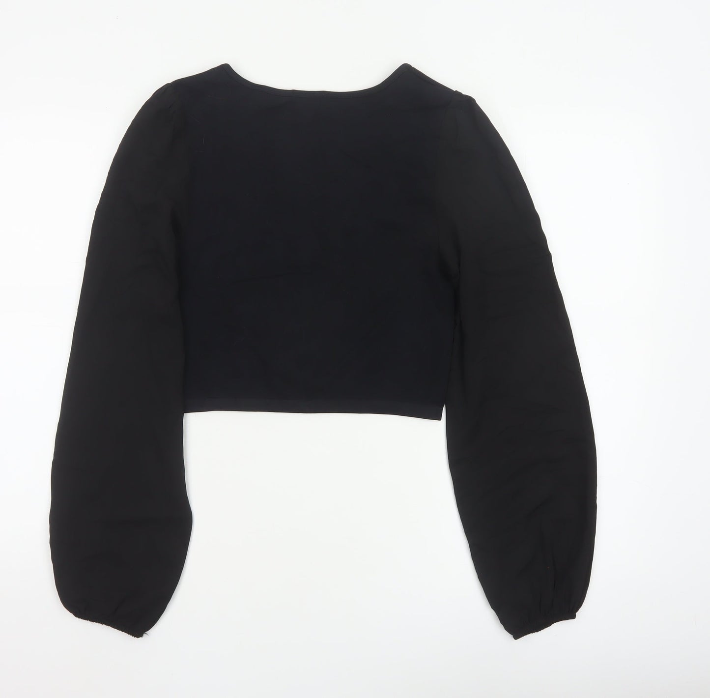 Stradivarius Women’s Black Cropped Chiffon Blouse Long Sleeve Size 14
