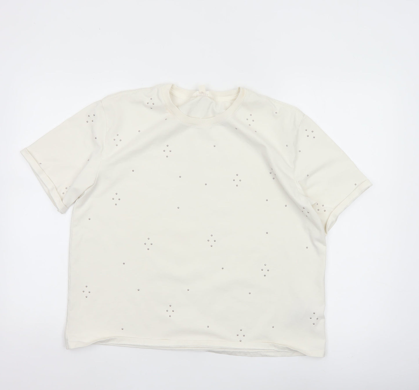 Marks and Spencer Women Ivory Rhinestone Cotton T-Shirt Size 14