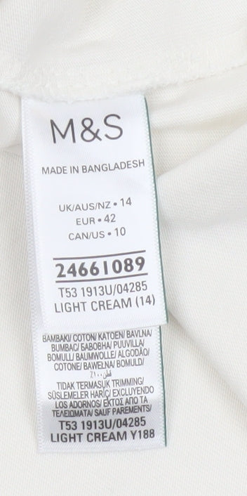 Marks and Spencer Women Ivory Rhinestone Cotton T-Shirt Size 14