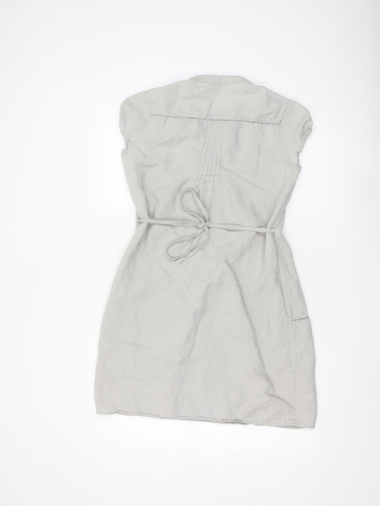 Laura Ashley Women’s Grey Linen Short Sleeve Belted Shift Dress Size 10