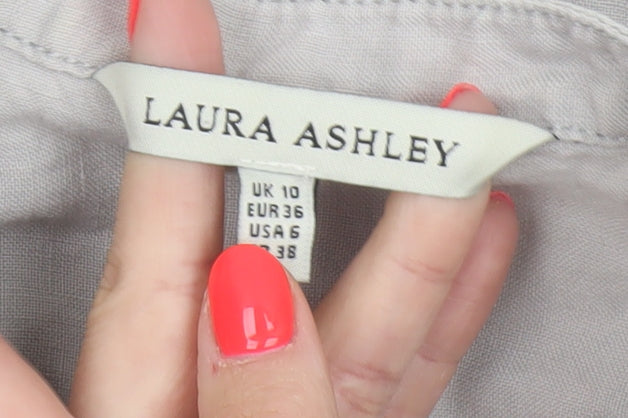 Laura Ashley Women’s Grey Linen Short Sleeve Belted Shift Dress Size 10