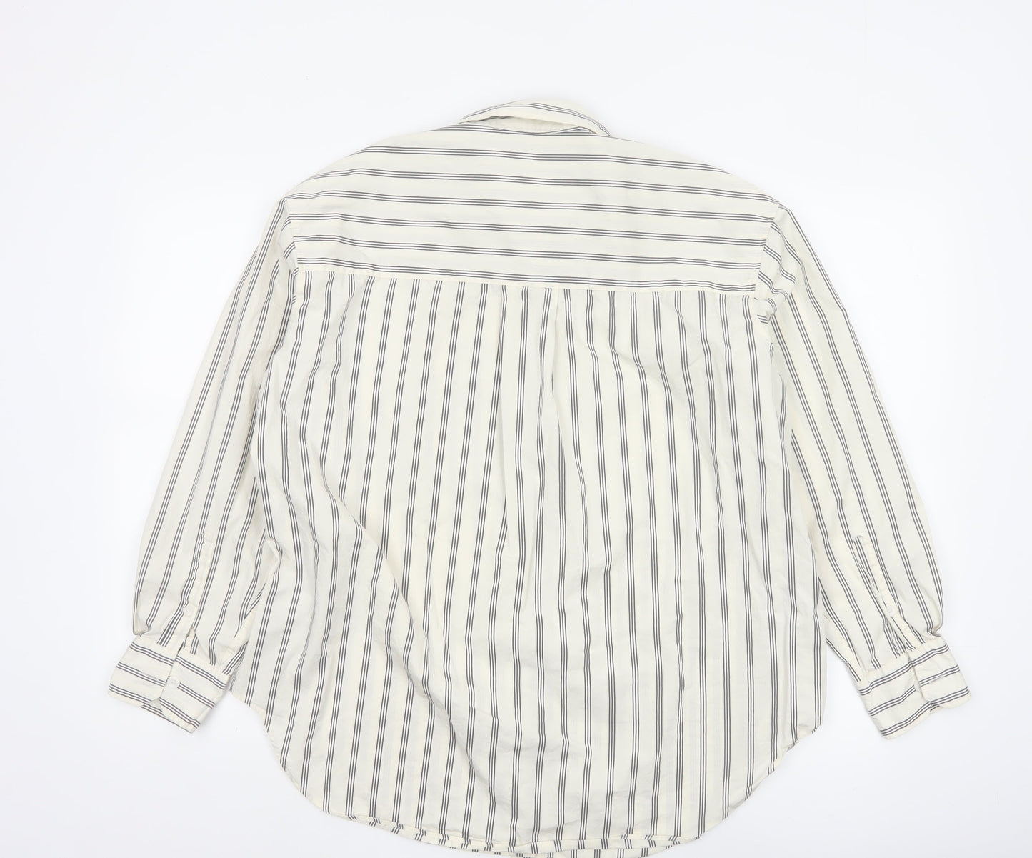 Marks and Spencer Women White Striped Long Sleeve Cotton Button-Up Shirt Size 14