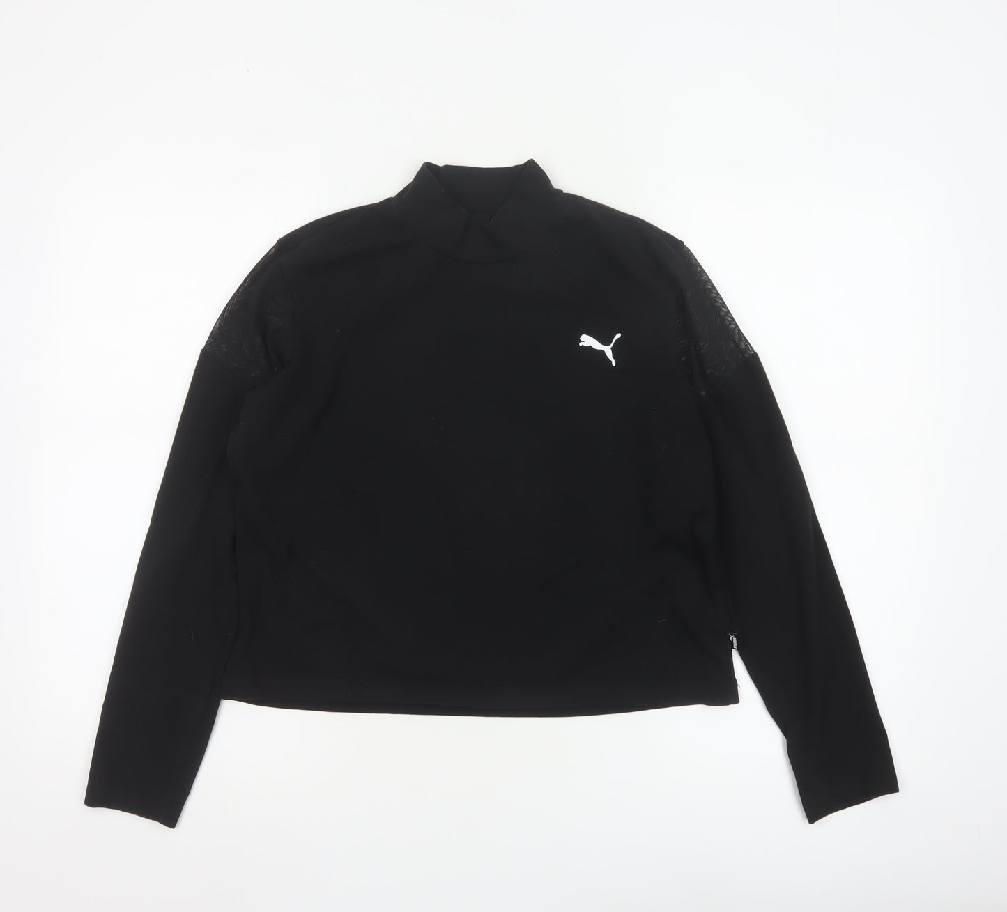 Puma Women's Black Mock Neck Long Sleeve Cropped Top L
