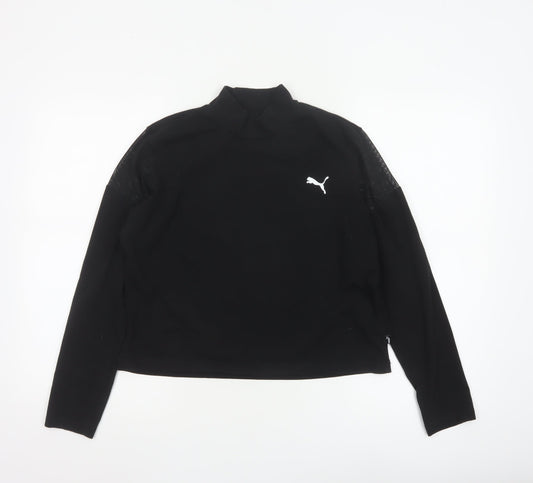 Puma Women's Black Mock Neck Long Sleeve Cropped Top L