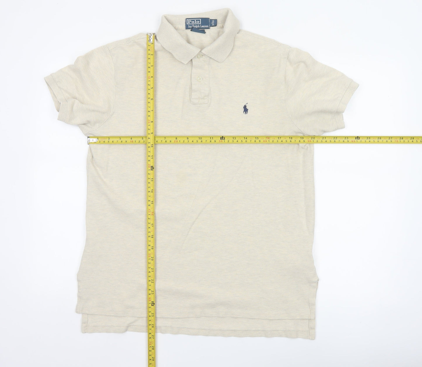 Ralph Lauren Men's Beige Cotton Polo Shirt Size L Classic Fit