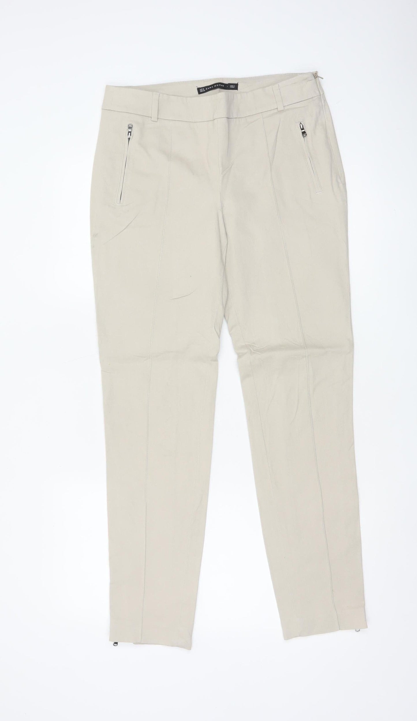 Zara Woman Beige Slim Tapered Trousers Womens UK 12