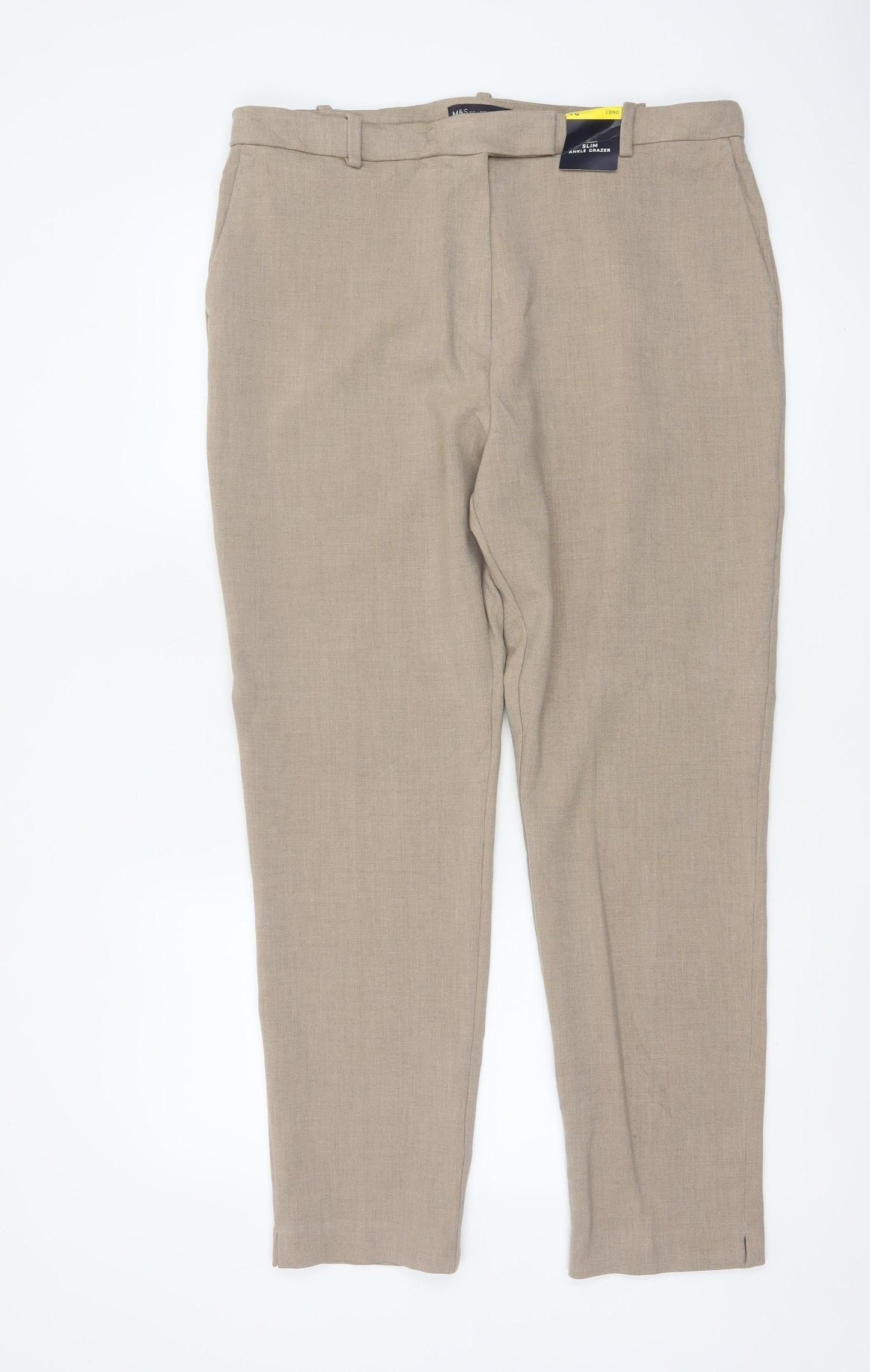 Marks and Spencer Women Beige Size 16 Straight Leg Trousers