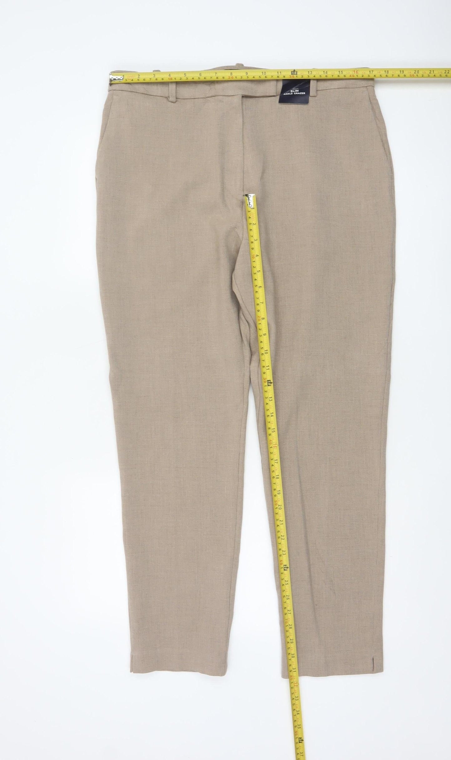 Marks and Spencer Women Beige Size 16 Straight Leg Trousers