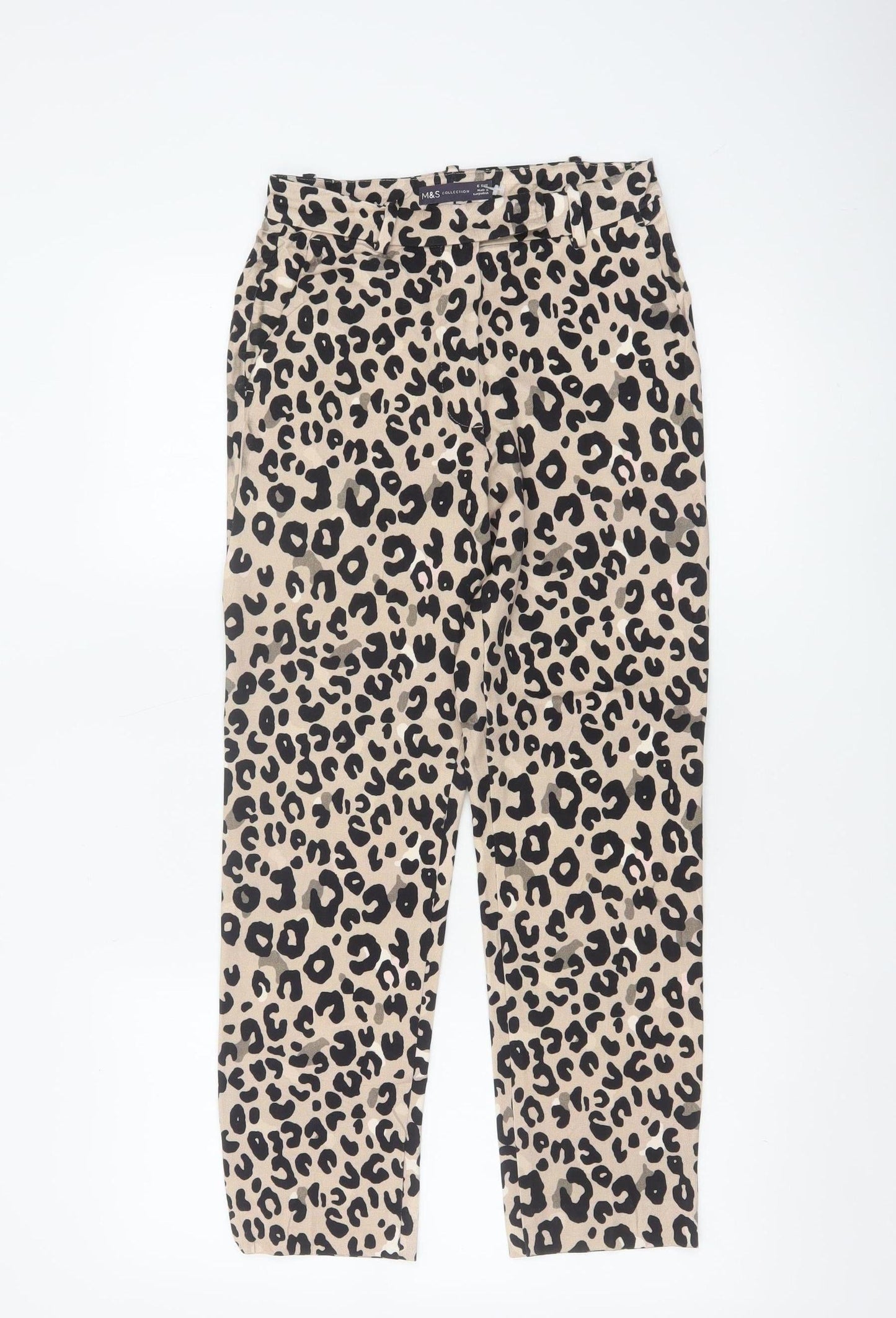 Marks and Spencer Women Beige Animal Print Slim Cropped Trousers Size 6 Short