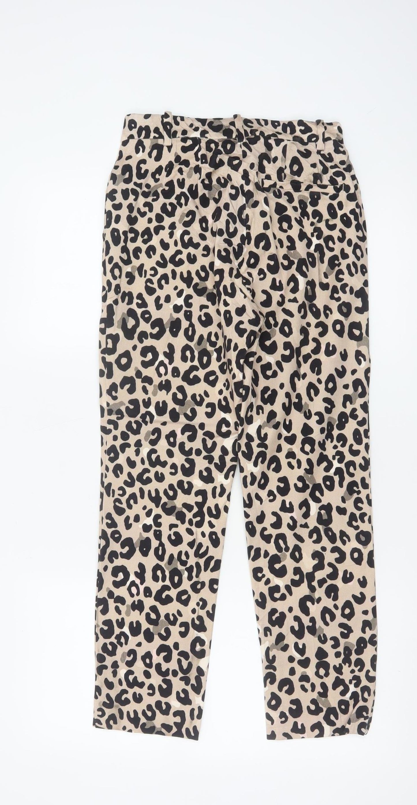 Marks and Spencer Women Beige Animal Print Slim Cropped Trousers Size 6 Short