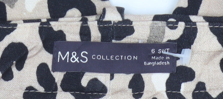 Marks and Spencer Women Beige Animal Print Slim Cropped Trousers Size 6 Short