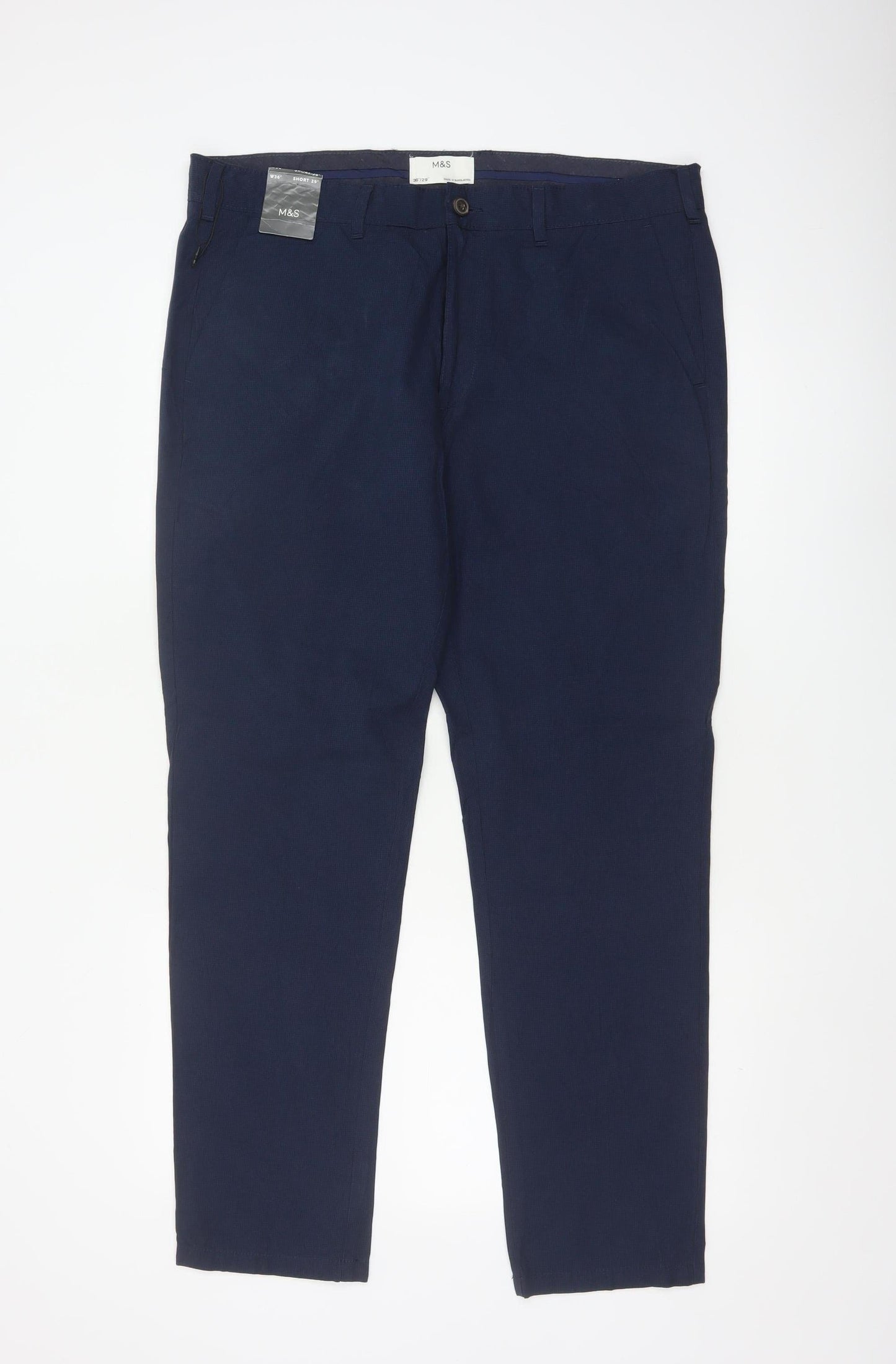 Marks and Spencer Men's Blue 36 Regular Fit Chino Trousers
