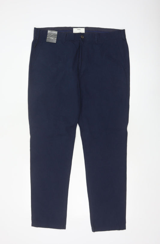 Marks and Spencer Men's Blue 36 Regular Fit Chino Trousers