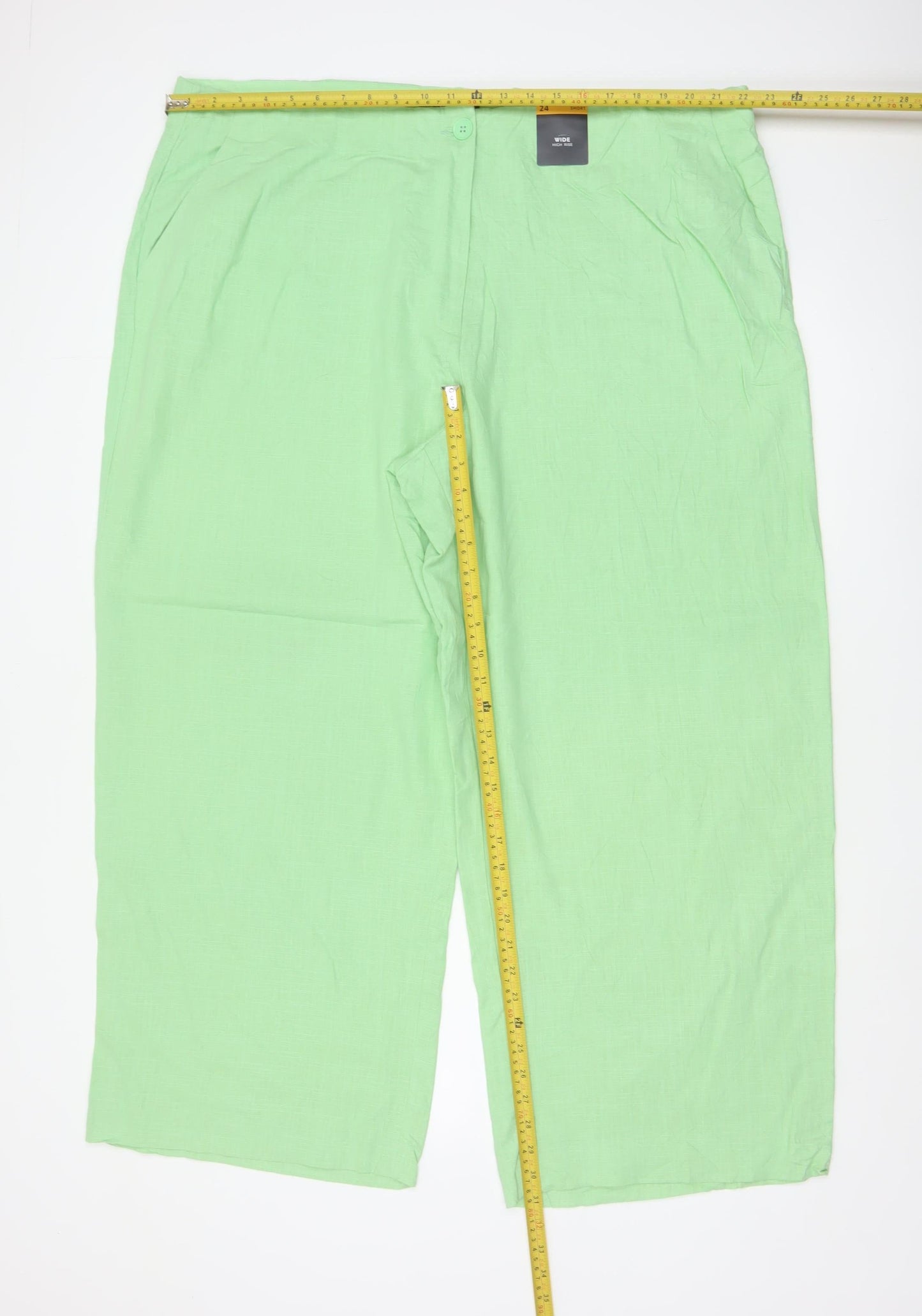 Marks and Spencer Women's Green Linen Wide-Leg Trousers Size 24 Short