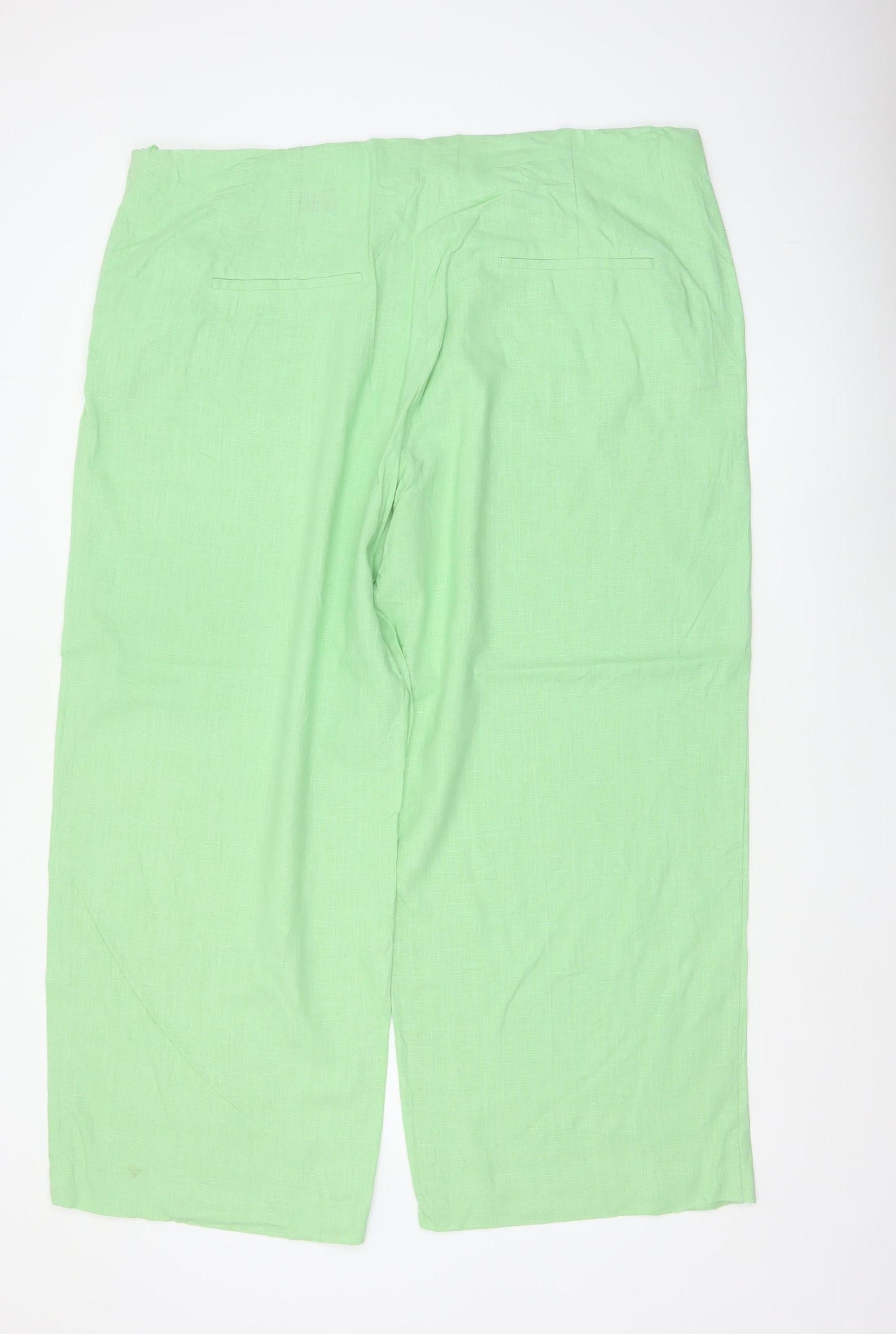 Marks and Spencer Women's Green Linen Wide-Leg Trousers Size 24 Short