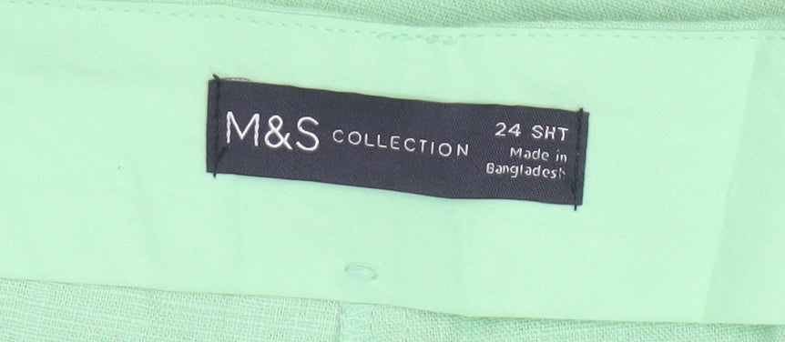 Marks and Spencer Women's Green Linen Wide-Leg Trousers Size 24 Short