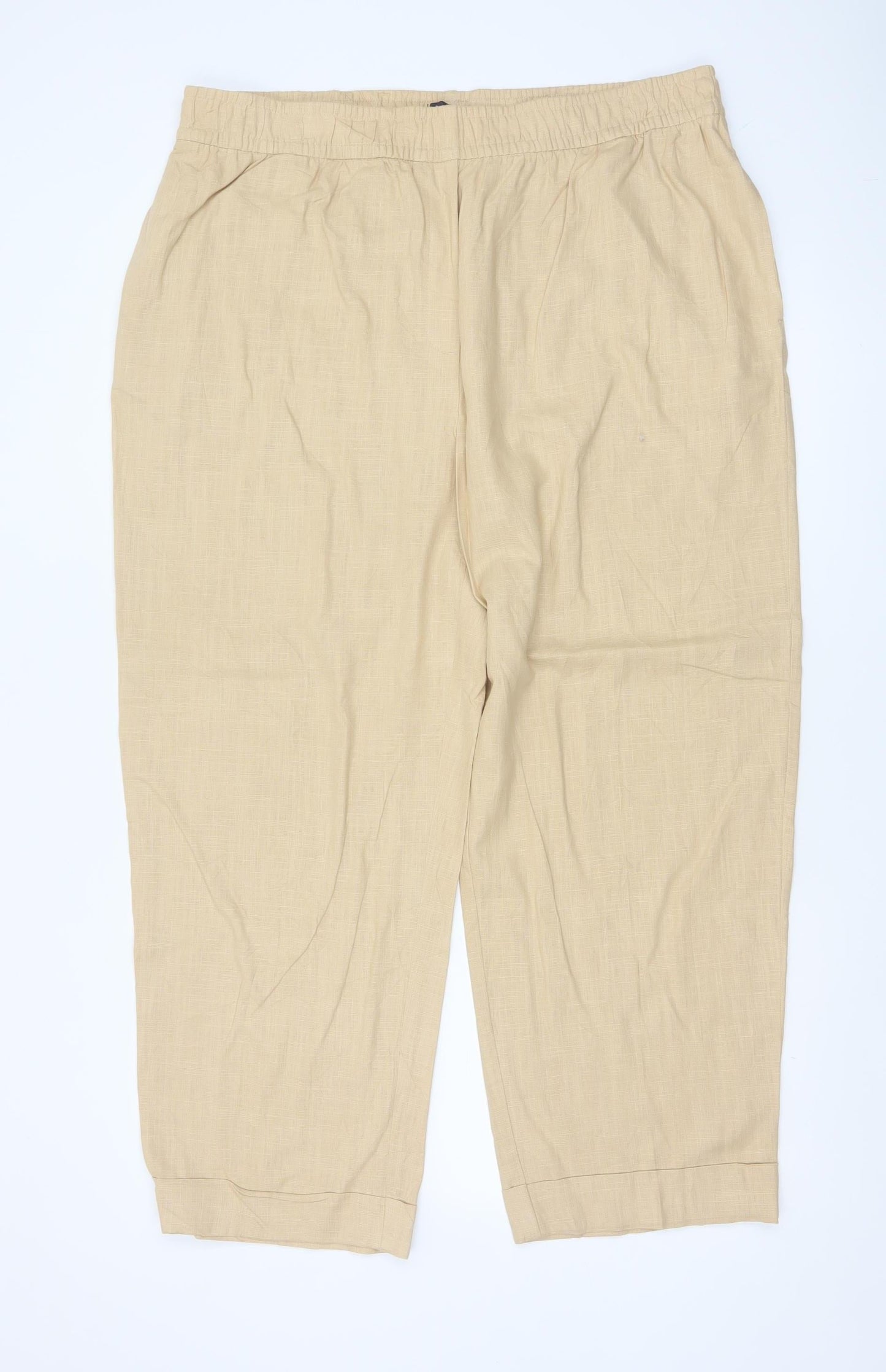 Marks and Spencer Womens Beige Linen Blend Trousers UK 18 Relaxed Fit