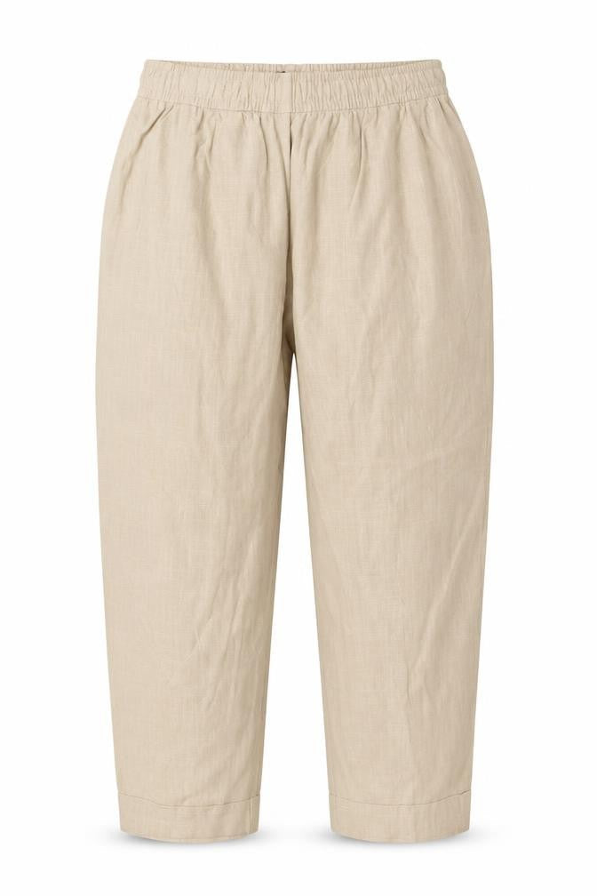 Marks & Spencer Womens Beige Linen Blend Trousers UK 18 Relaxed Fit