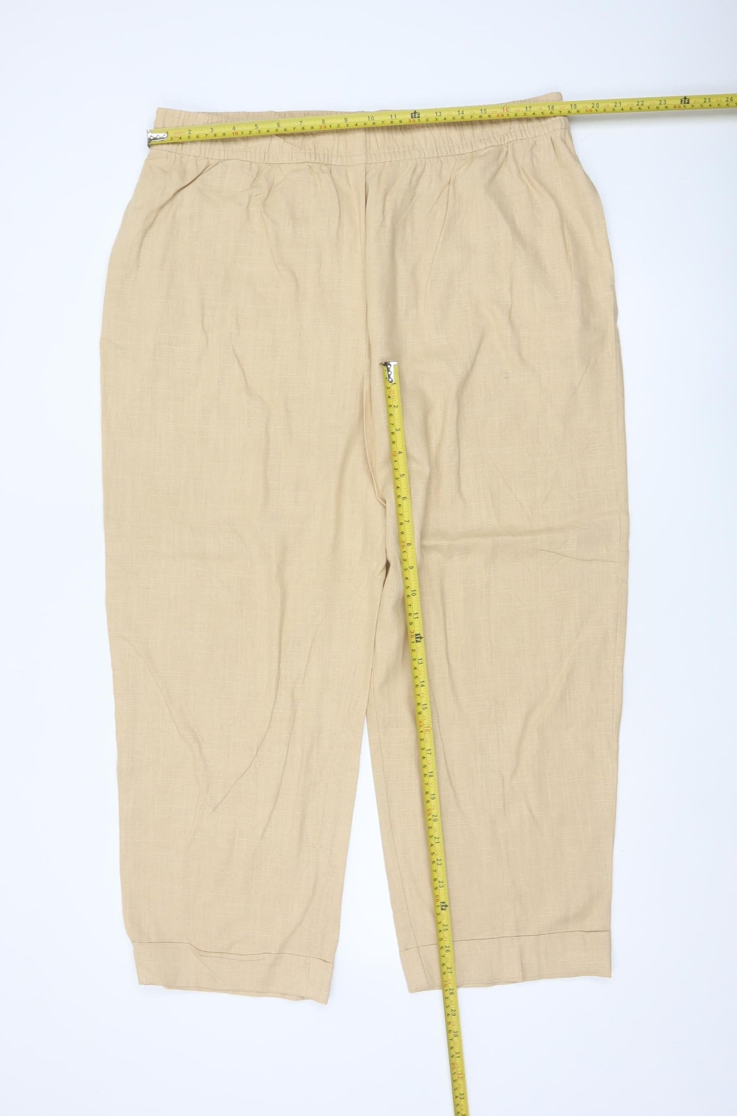Marks and Spencer Womens Beige Linen Blend Trousers UK 18 Relaxed Fit