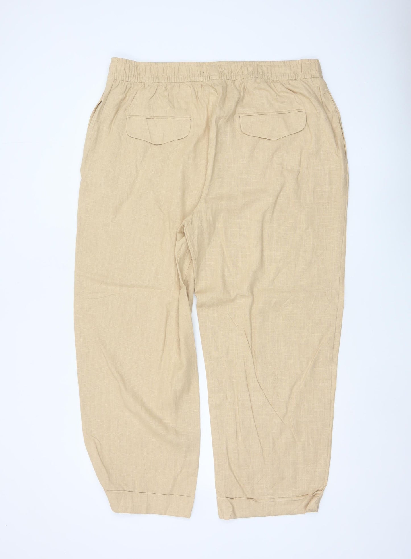 Marks and Spencer Womens Beige Linen Blend Trousers UK 18 Relaxed Fit