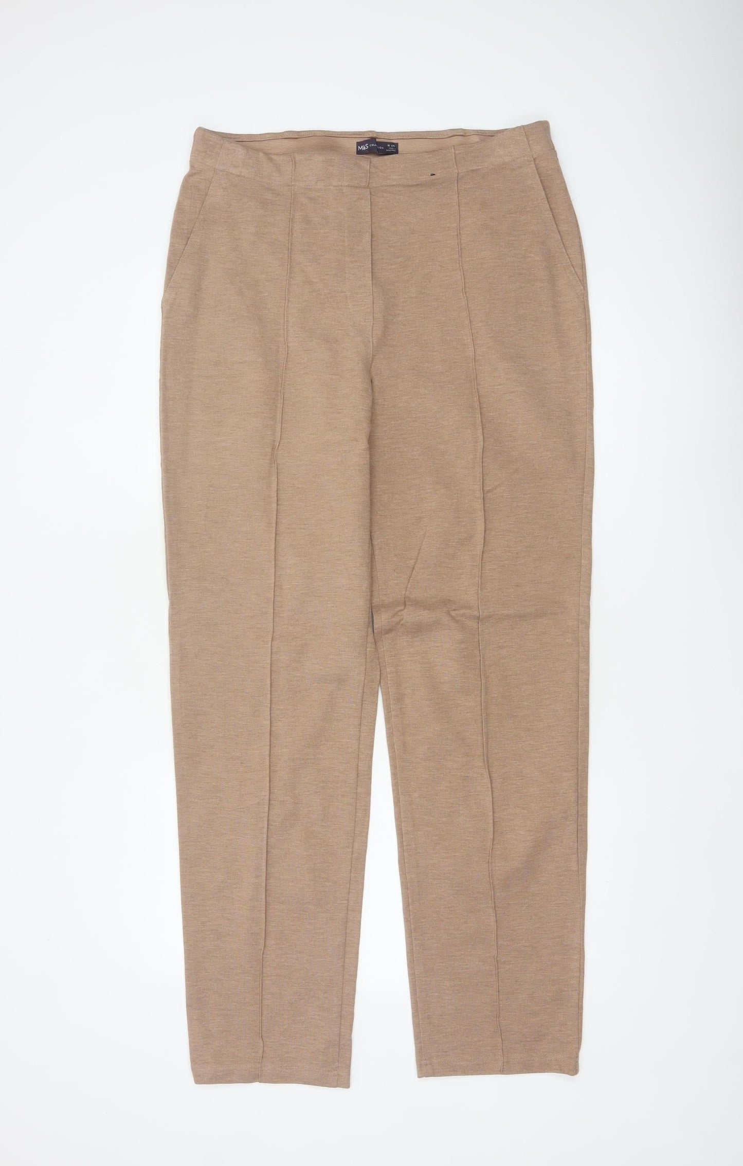 Marks and Spencer Women’s Beige Straight Leg Stretch Trousers Size 16