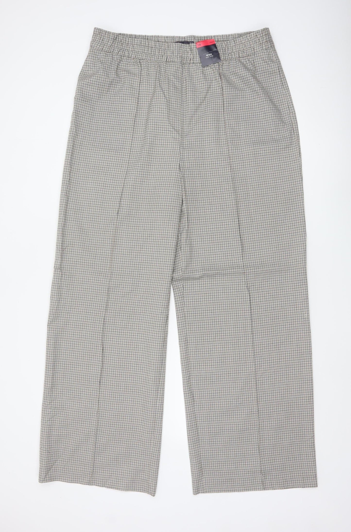 Marks and Spencer Women’s Black Check Trousers Size 18 Long Elastic Waist