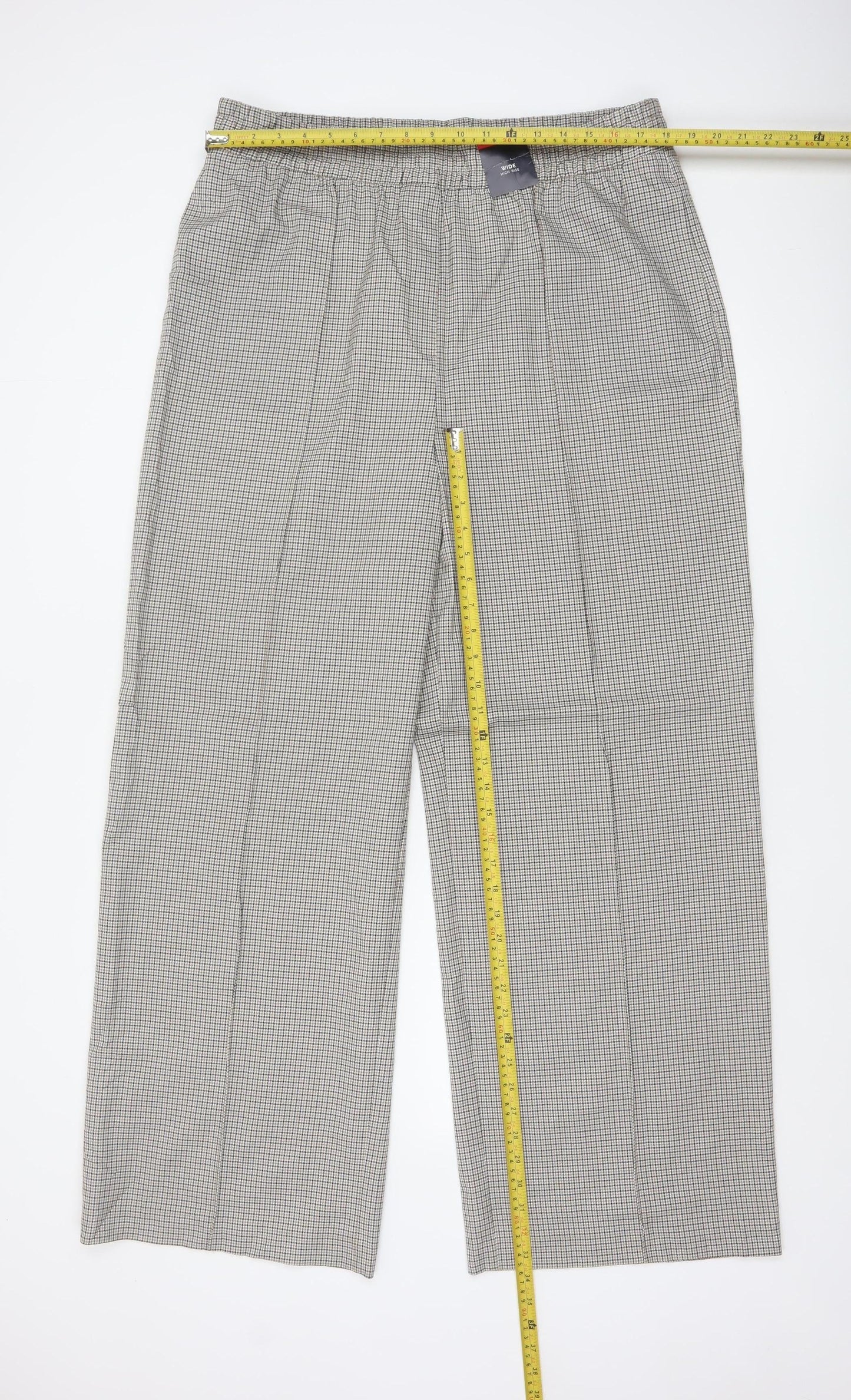 Marks and Spencer Women’s Black Check Trousers Size 18 Long Elastic Waist