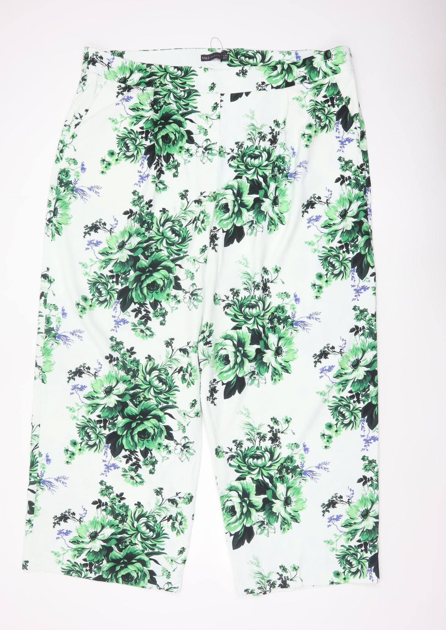 Marks and Spencer Women Green Floral Wide-Leg Trousers Size 24