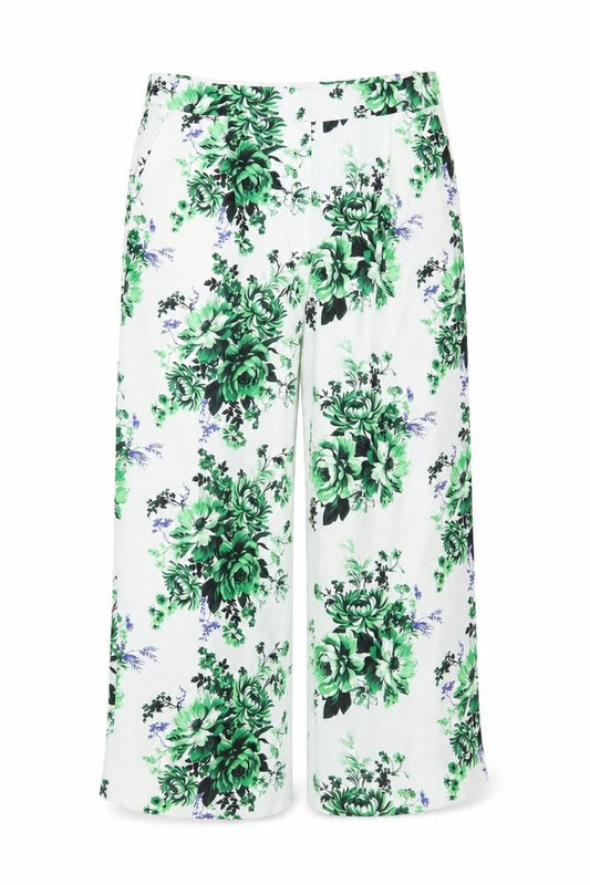 Marks and Spencer Women Green Floral Wide-Leg Trousers Size 24