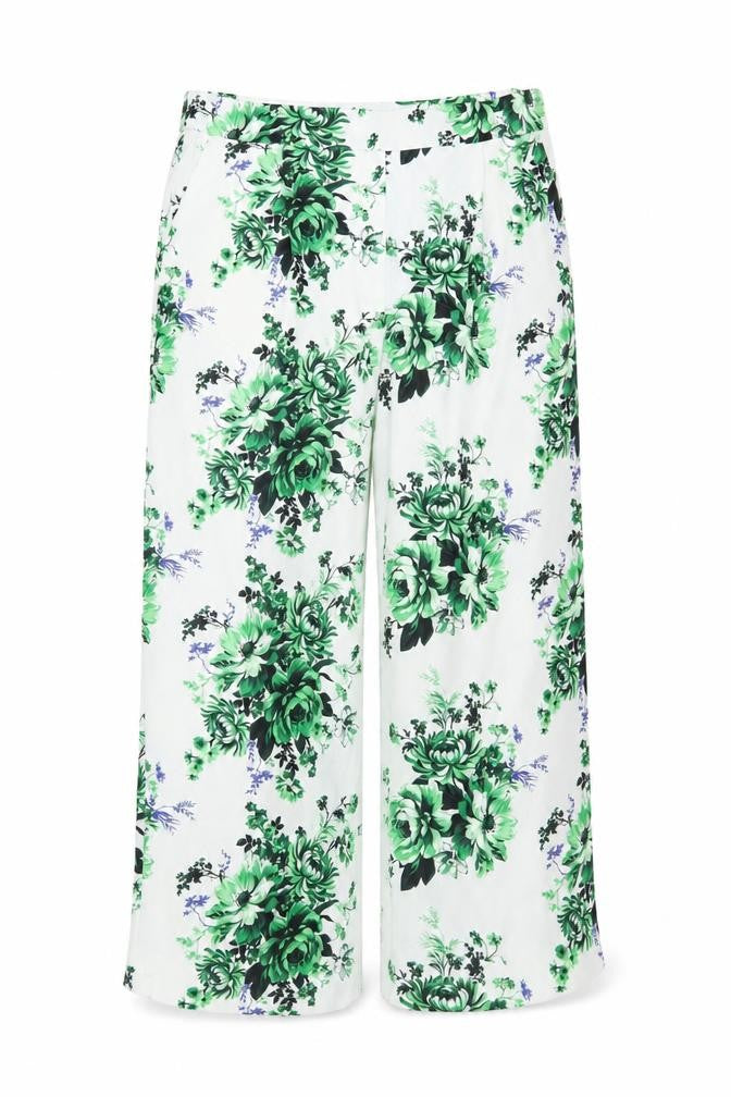 Marks & Spencer Women Green Floral Wide-Leg Trousers Size 24