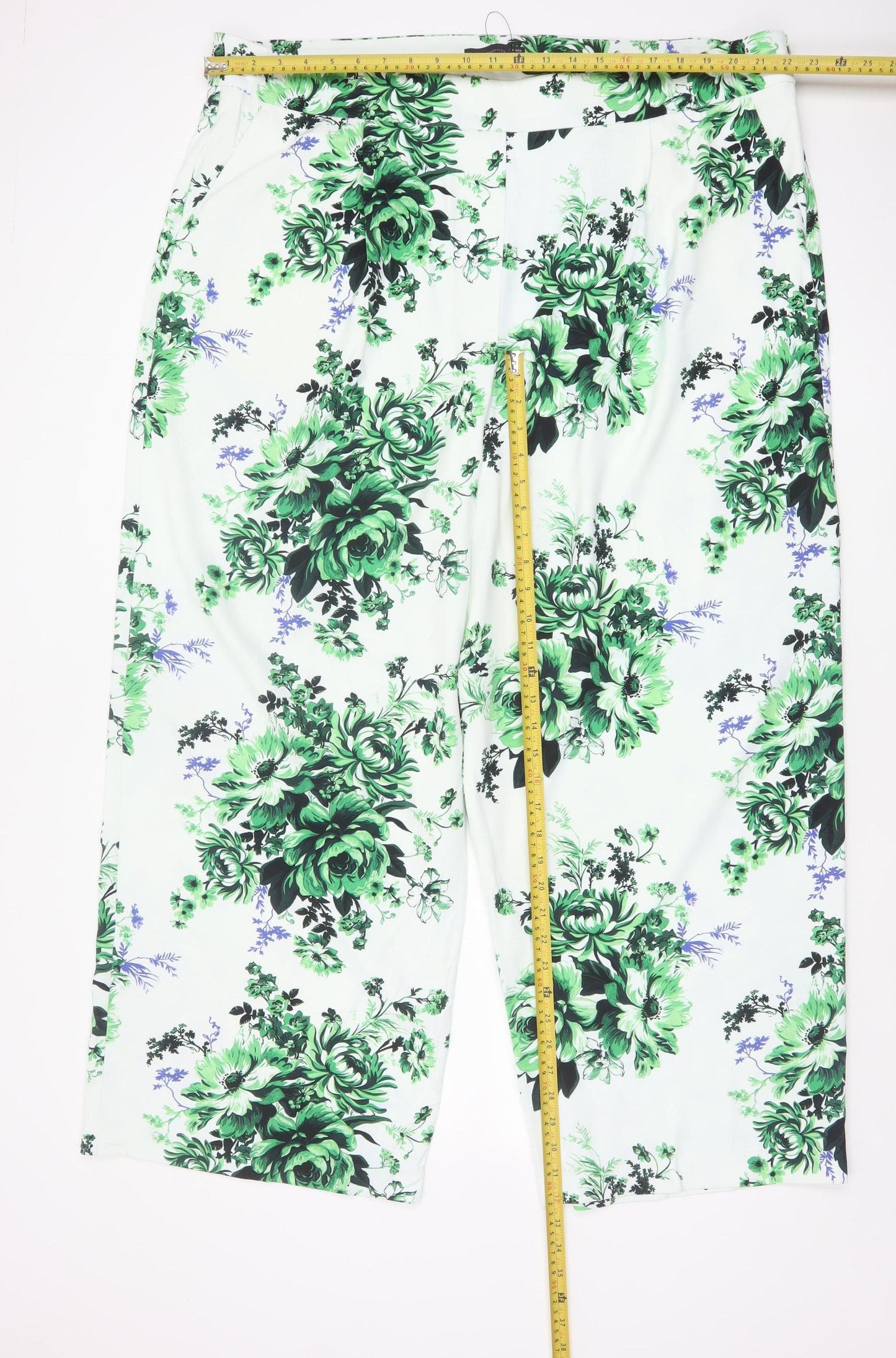 Marks and Spencer Women Green Floral Wide-Leg Trousers Size 24