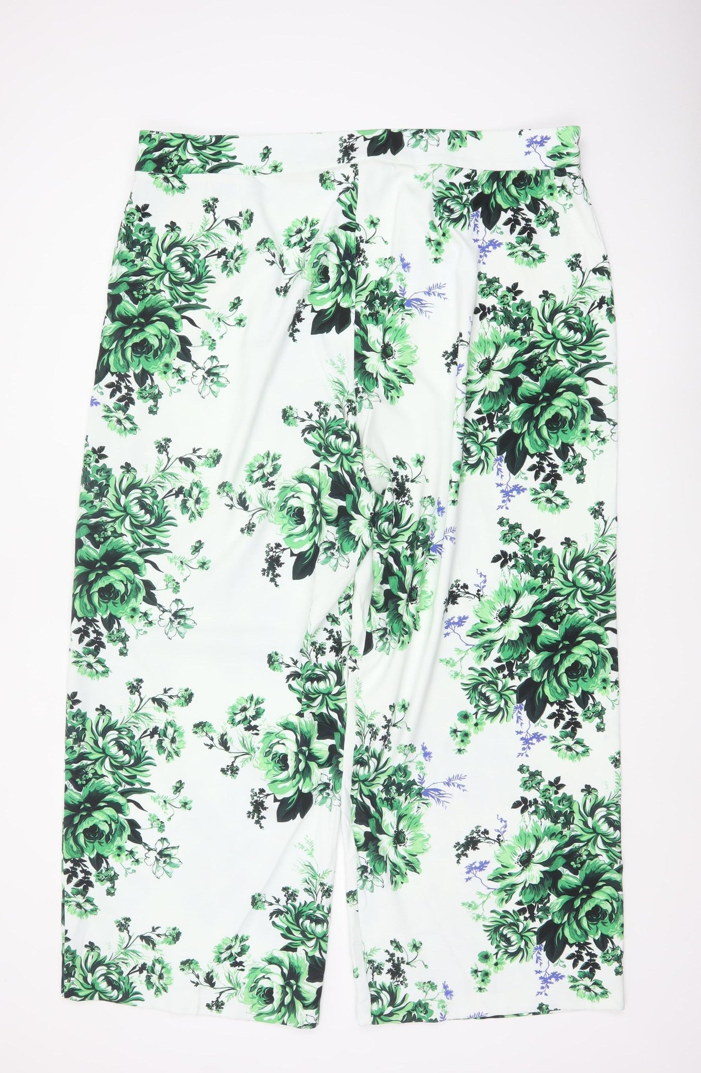 Marks and Spencer Women Green Floral Wide-Leg Trousers Size 24