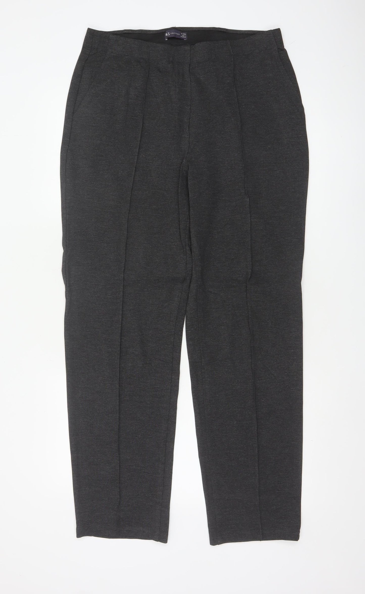 Marks and Spencer Women Charcoal Size 14 Regular Straight Trousers