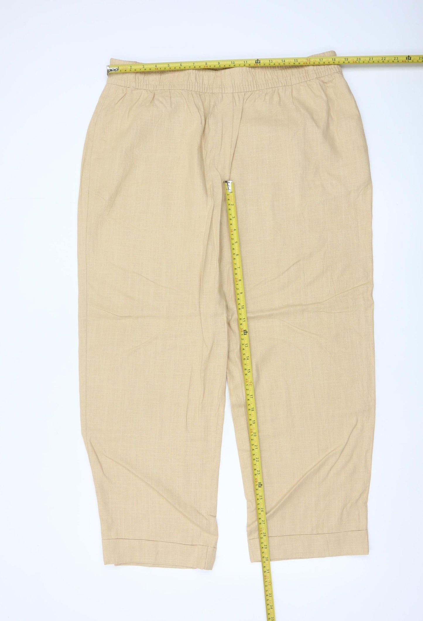 Marks and Spencer Women Beige Linen Blend Trousers Size 18 Regular