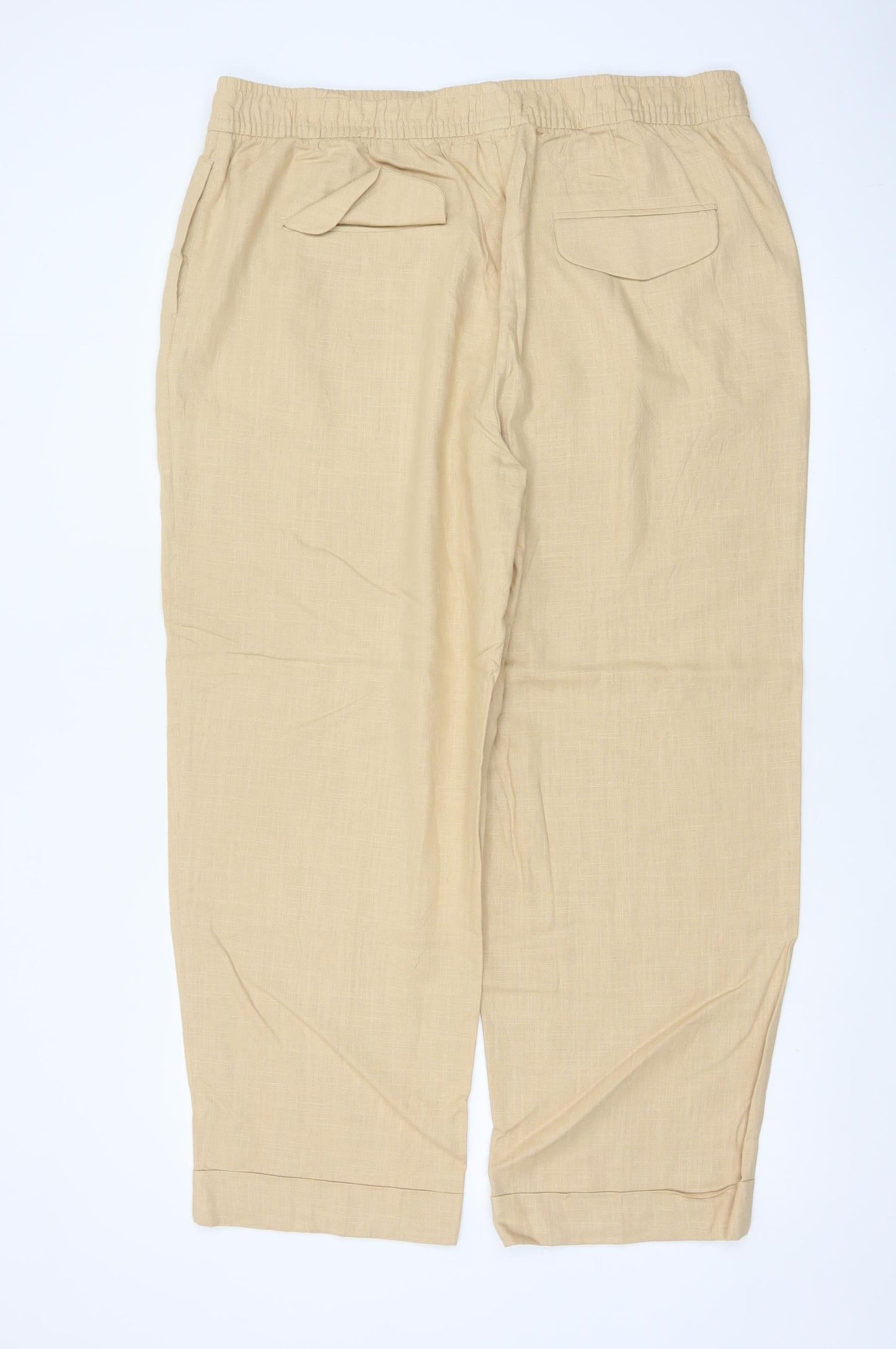 Marks and Spencer Women Beige Linen Blend Trousers Size 18 Regular