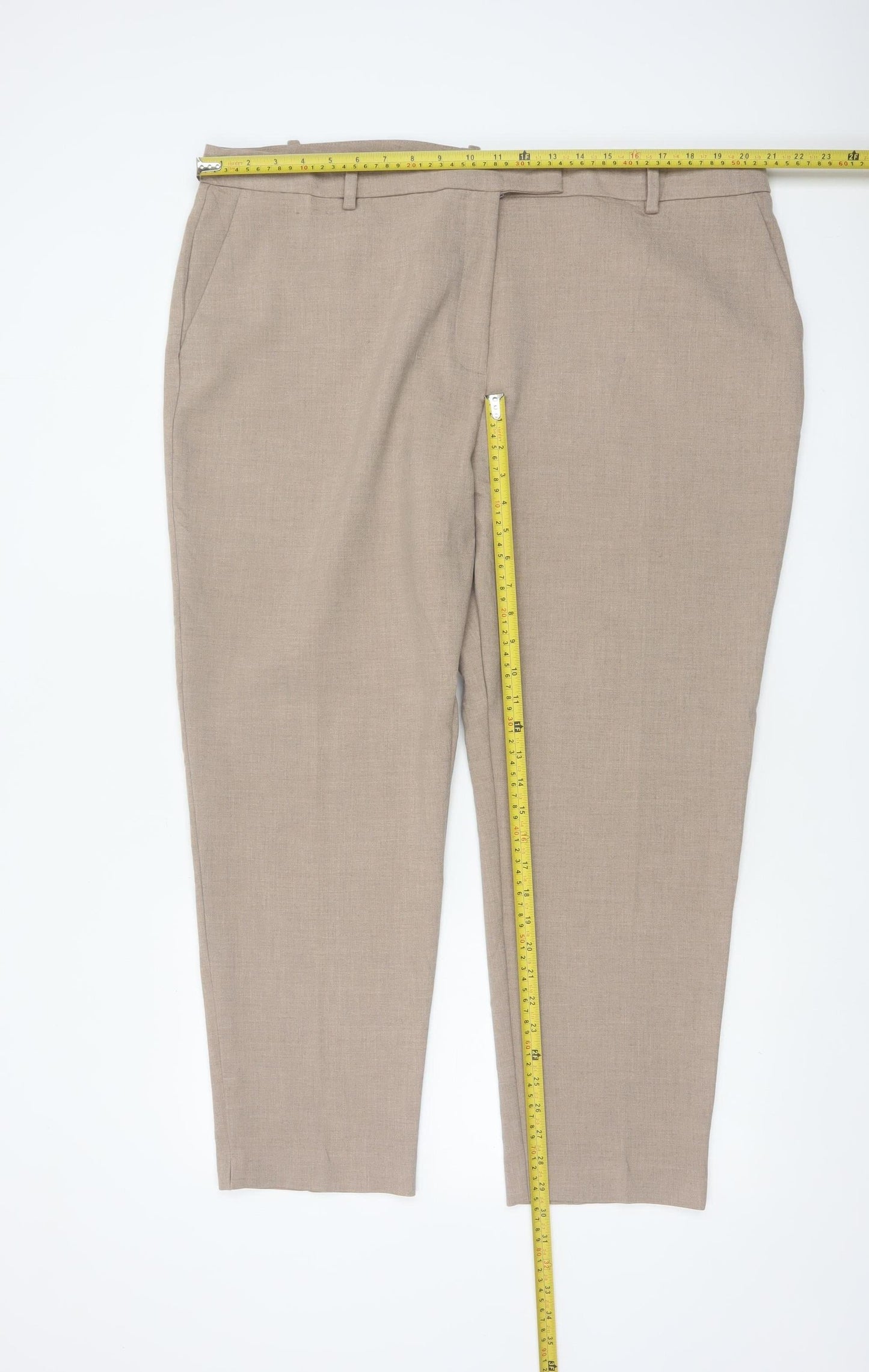 Marks and Spencer Women Beige Regular Length Straight Trousers Size 22