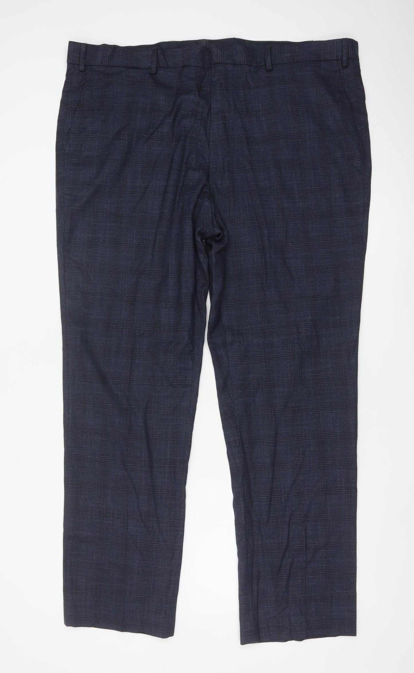 Marks and Spencer Men's Blue Check Regular Fit Dress Trousers 42W 31L