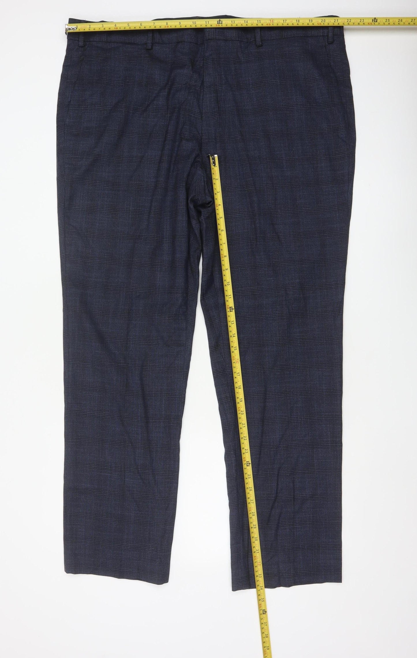 Marks and Spencer Men's Blue Check Regular Fit Dress Trousers 42W 31L
