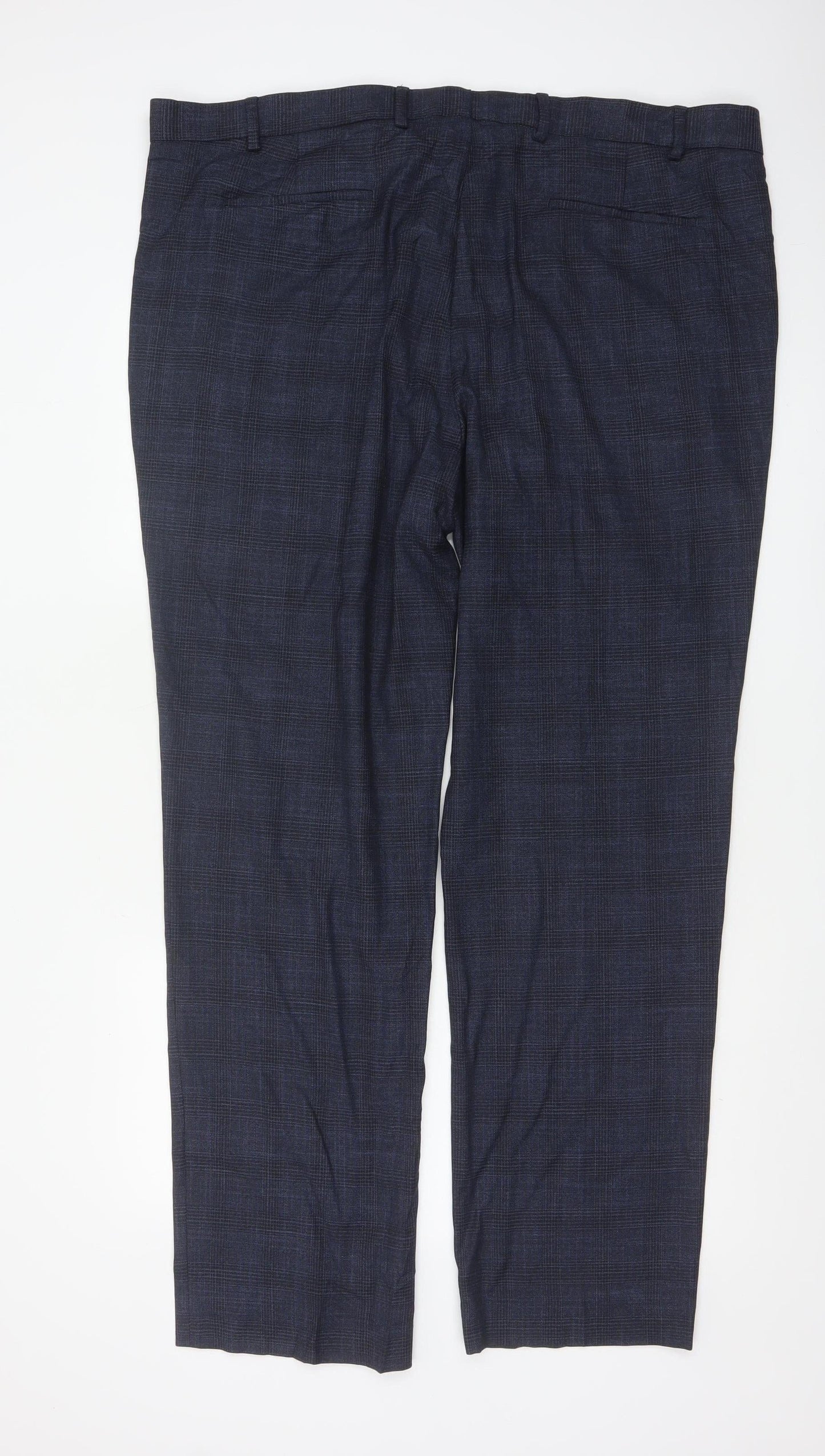 Marks and Spencer Men's Blue Check Regular Fit Dress Trousers 42W 31L
